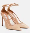 Aquazzura Love Affair 105 Suede-trimmed Mesh Pumps In Neutral
