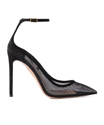 Aquazzura Love Affair 105 Suede-trimmed Mesh Pumps In Black