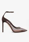 Aquazzura 85mm Mesh-panelling Heeled Pumps In Brown