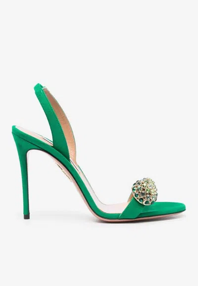 Aquazzura Love Bubble 110 Sandals In Suede In Green