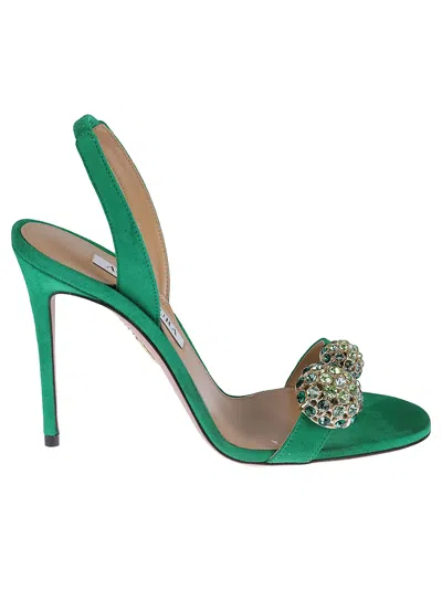Aquazzura Love Bubble 105 Crystal-embellished Suede Sandals In Green
