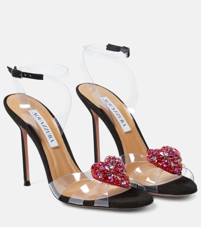 Aquazzura Love Me Crystal-embellished Pvc Sandals In Black