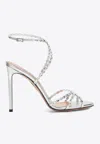 Aquazzura Womens White Tequila 105 Crystal-embellished Leather Heeled Sandals