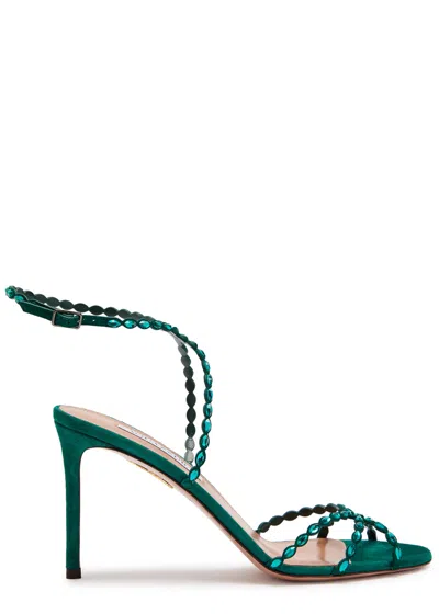 Aquazzura Love Struck 85 Embellished Suede Sandals In Green