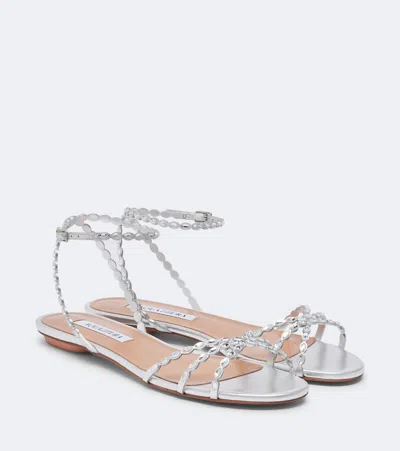 Aquazzura Love Struck Embellished Leather Sandals In Silver