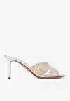 Aquazzura Crystal Lover 75 Crystal-embellished Leather-trimmed Tulle Sandals