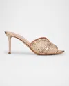 Aquazzura Lover Crystal Tulle Stiletto Slide Sandals In Light Copper