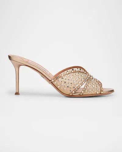 Aquazzura Lover Crystal Tulle Stiletto Slide Sandals In Light Copper