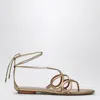 Aquazzura Strappy Metallic Leather Flat Sandals In Metal
