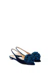 Aquazzura Couturier Velvet Slingback Flats In Blue