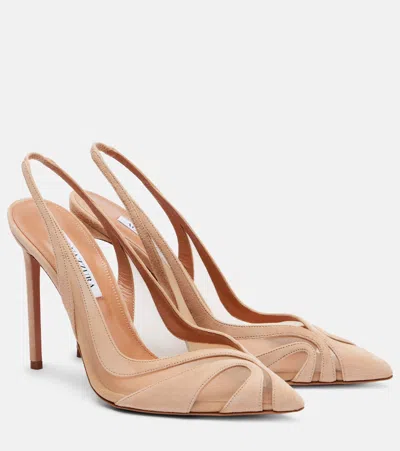 Aquazzura Lune 105 Mesh And Suede Slingback Pumps In Pink
