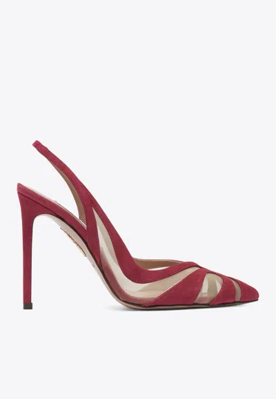 Aquazzura Lune 105 Suede And Mesh Slingback Pumps In Red