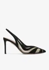 Aquazzura Lune 85 Suede And Mesh Slingback Pumps In Black