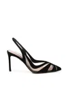Aquazzura Mesh Panel Pointed Toe Stiletto Heel Pumps In Black