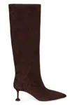 Aquazzura Brown Boots With High Stiletto Heel In Suede Woman In Brown
