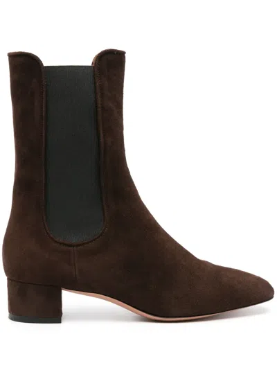 Aquazzura Lyon Suede Chelsea Ankle Booties In Brown