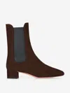 Aquazzura Lyon Suede Chelsea Ankle Booties In Brown