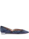 Aquazzura Check Motif Pointed Toe Ballet Flats In Blue