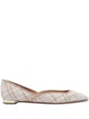 Aquazzura Check Tweed Pointed Toe Ballet Flats In Neutrals