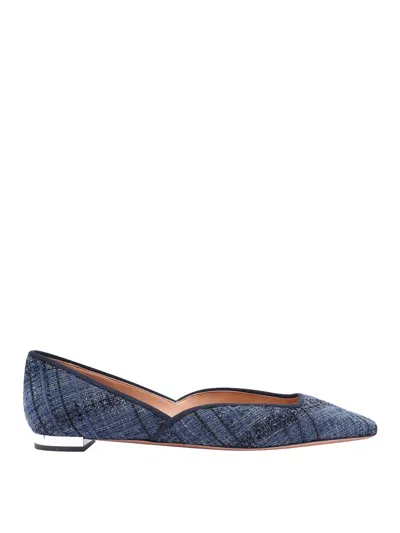 Aquazzura Check Motif Pointed Toe Ballet Flats In Blue