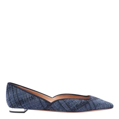 Aquazzura Check Motif Pointed Toe Ballet Flats In Blue