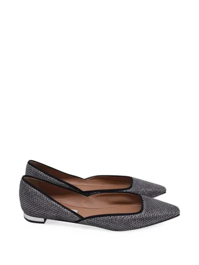 Pre-owned Aquazzura Maia Glitter Ballet Flats In Silver
