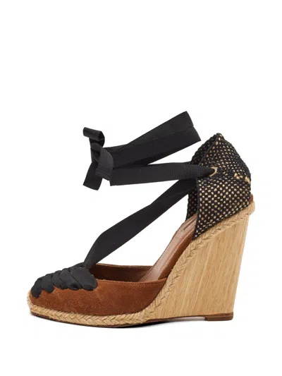 Pre-owned Aquazzura Malibu Wedge Espadrilles In Brown