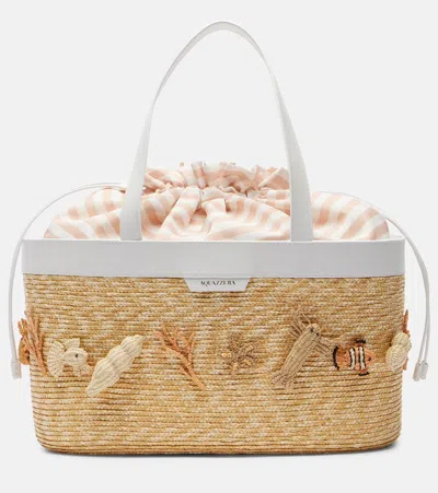 Aquazzura Marea Raffia-effect Tote Bag In Sand