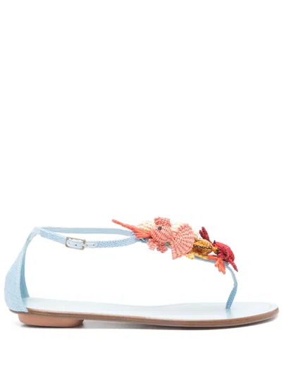 Aquazzura Gypsea Embellished Woven Raffia Sandals In Blue