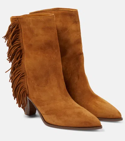 Aquazzura Marfa Fringed Suede Ankle Boots In Brown