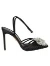 Aquazzura Satin Crystal Margarita Pumps With Jewel Detail 11cm In Black