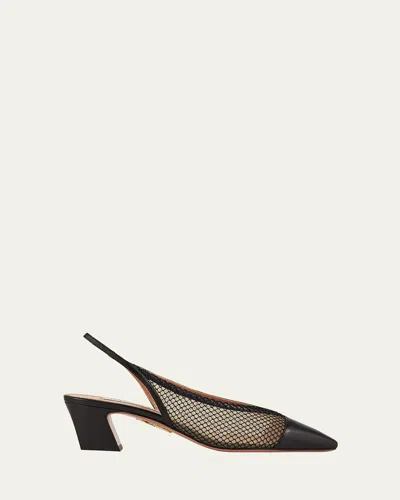 Aquazzura Margot Net Mesh Slingback Pumps In Black