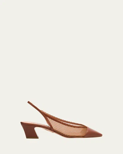 Aquazzura Margot Net Mesh Slingback Pumps In Brown