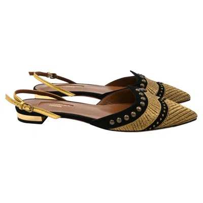 Aquazzura Marrakech Slingback Flats In Black Suede And Leather In Multi