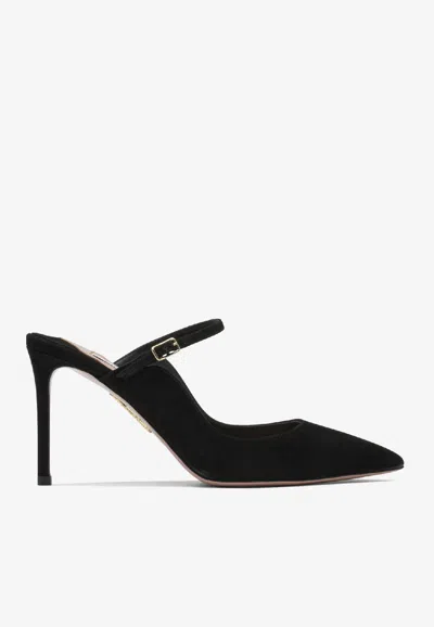 Aquazzura Mary Jane 80 Suede Mules In Black