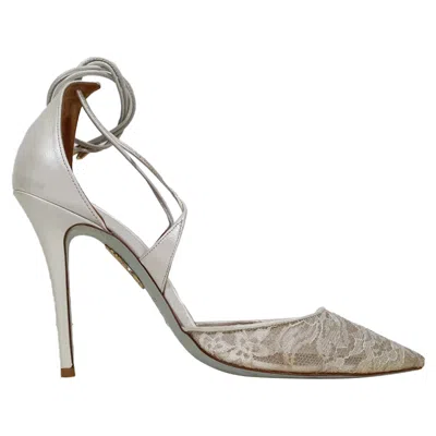 Aquazzura Matilde Lace Bridal Pumps In White Polyester In Gray