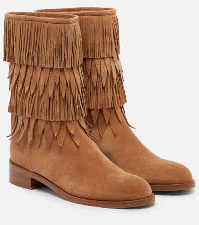 Aquazzura Maverick Fringed Suede Boots In Brown