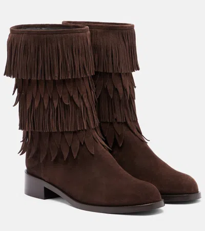 Aquazzura Maverick Fringed Suede Boots In Brown