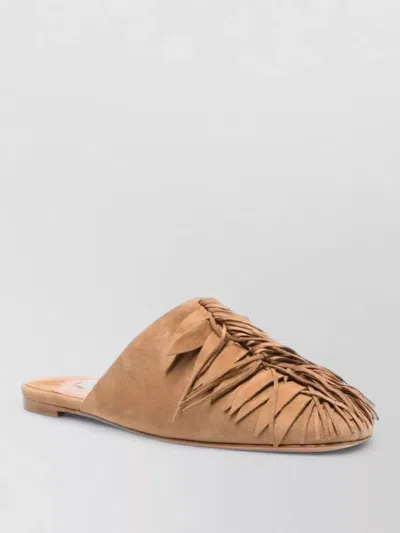 Aquazzura Maverick Mule Flat Sole Round Toe Fringe In Brown