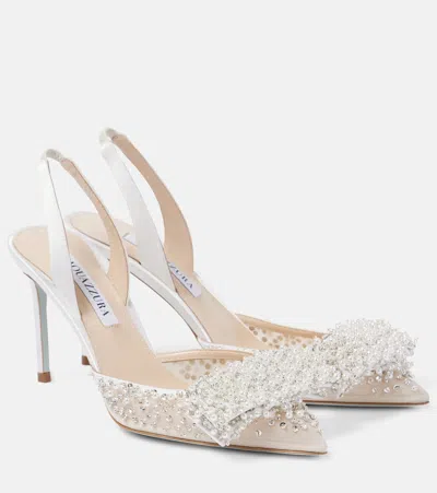 Aquazzura Melodie 85 Embellished Slingback Pumps In White