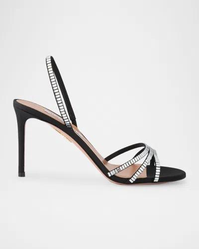 Aquazzura Memoire Crystal Grosgrain Halter Sandals In Black