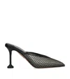 Aquazzura Bisous 85 Leather-trimmed Mesh Point-toe Mules In Black