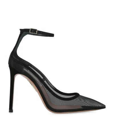 Aquazzura Love Affair 105 Suede-trimmed Mesh Pumps In Black