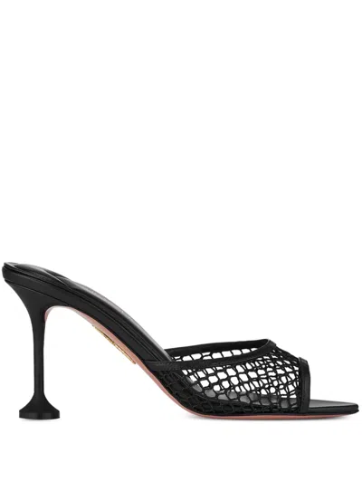 Aquazzura Mesh-panel Pointed-toe Sandals In Black