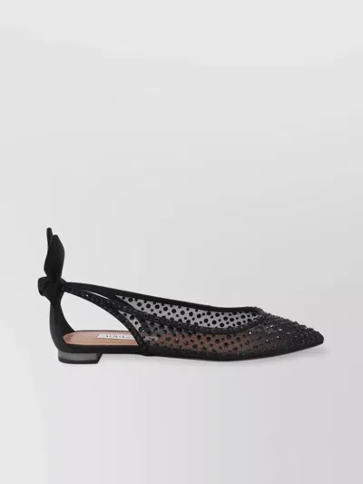 Aquazzura Black Mesh And Suede Ballerinas With Bow In Multi