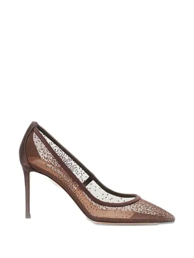 Aquazzura Brown Nude Mesh Rhinestone Pumps