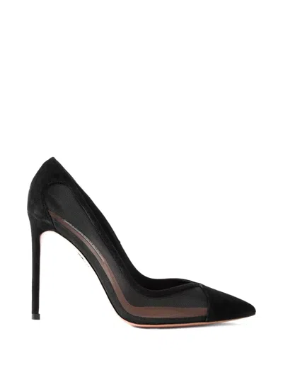 Aquazzura Studio 105 Mesh-paneled Suede Pumps In Black