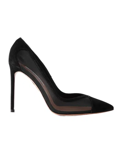 Aquazzura Mesh-paneled Suede Pumps In Black