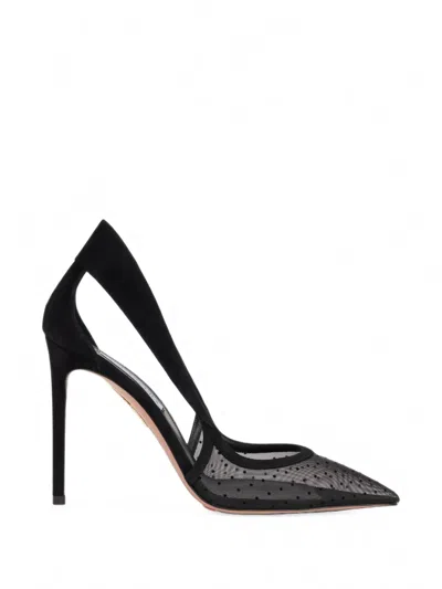 Aquazzura Mesh-panelled Suede Pumps In Black