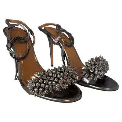 Pre-owned Aquazzura Metal Jewel Sandals It 37.5 In Black